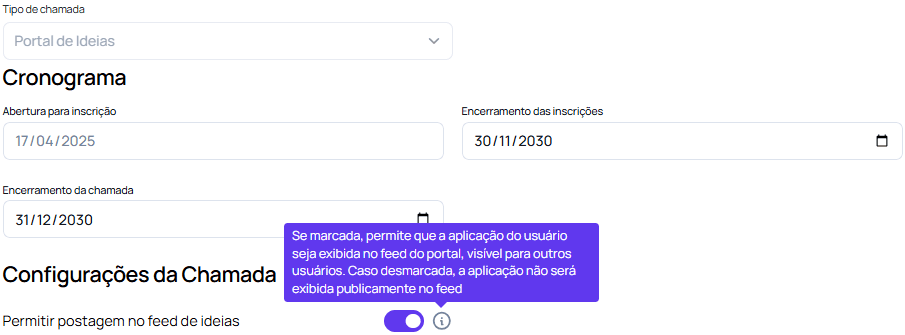 Portal de ideias postagem no feed